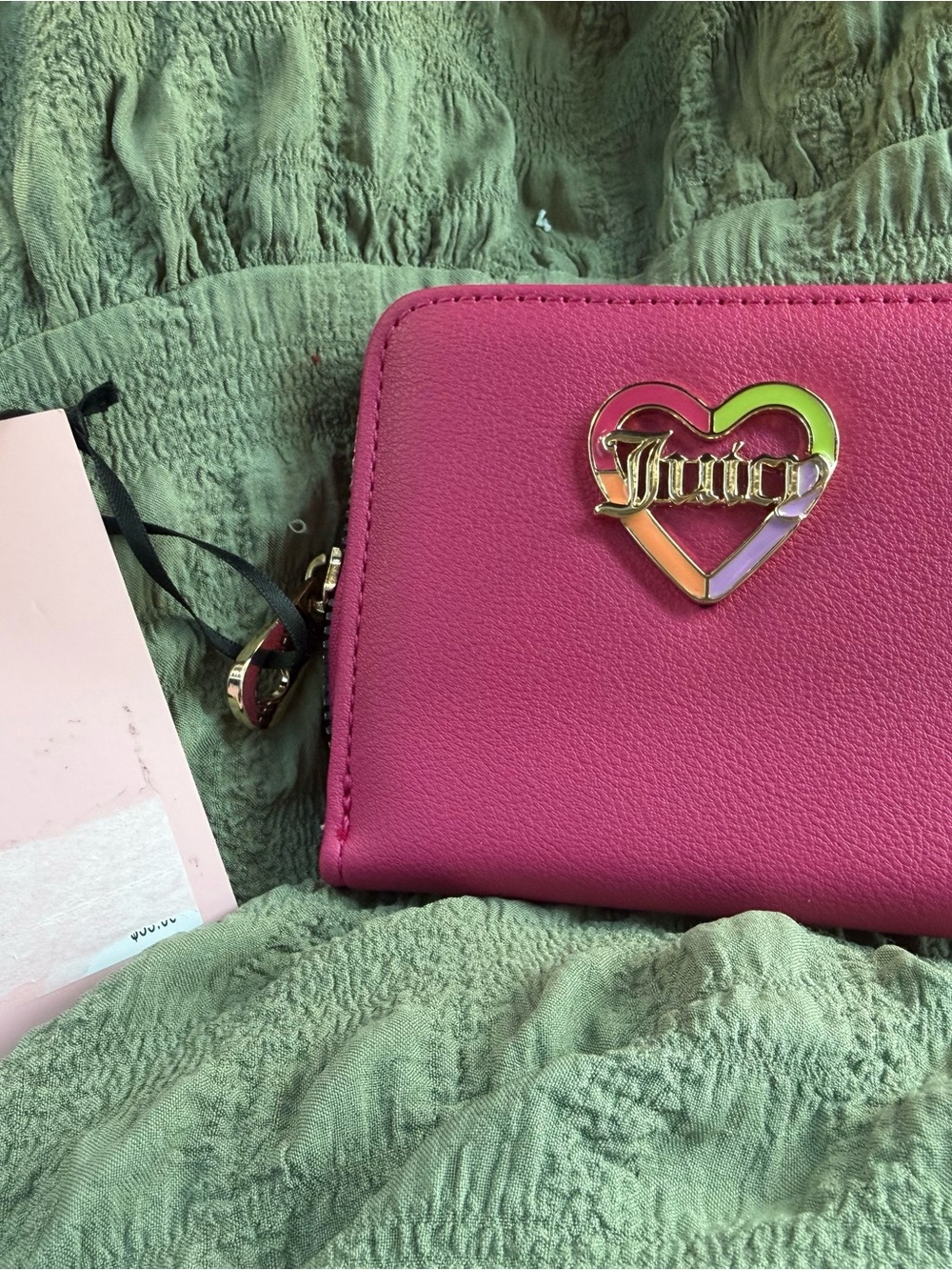 Juicy Couture Hot Pink Heart Logo Zip Wallet